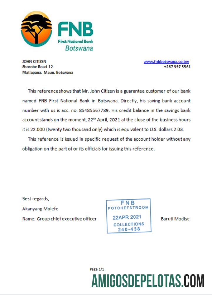 Referência do Botswana FNB do Botswana baixar para verificação